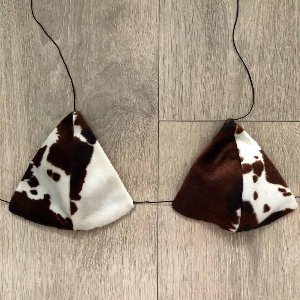 Cow Print Triangle Bikini Top - Brown & White